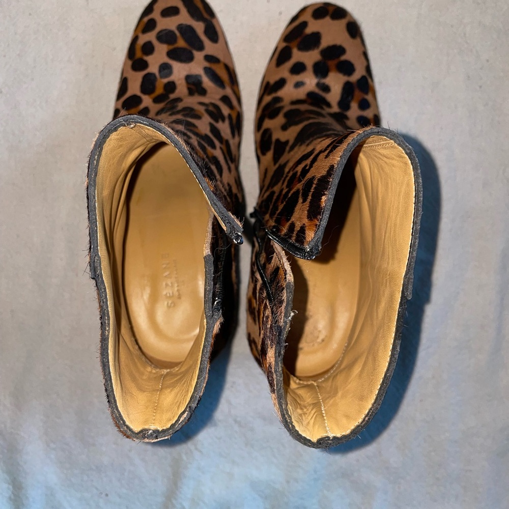 Sezane Cow Hair Boots Leopard Print Gem